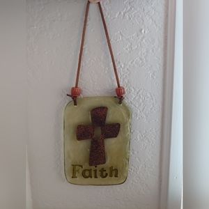 Faith and Cross glass and metal wall decor suncatcher